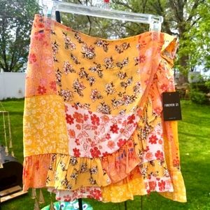 NWT L Faux Wrap Patchwork Skirt
